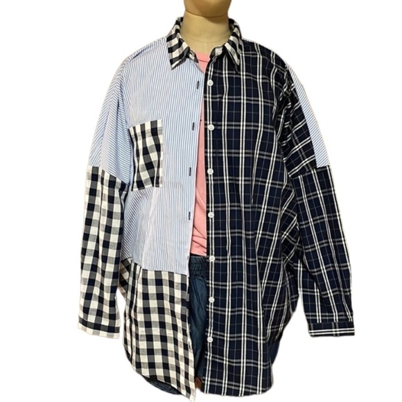 NWT Oversized Plaid Shirt Fashion Nova Mixed Feelings Top Small Striped Baggy - Picture 1 of 15